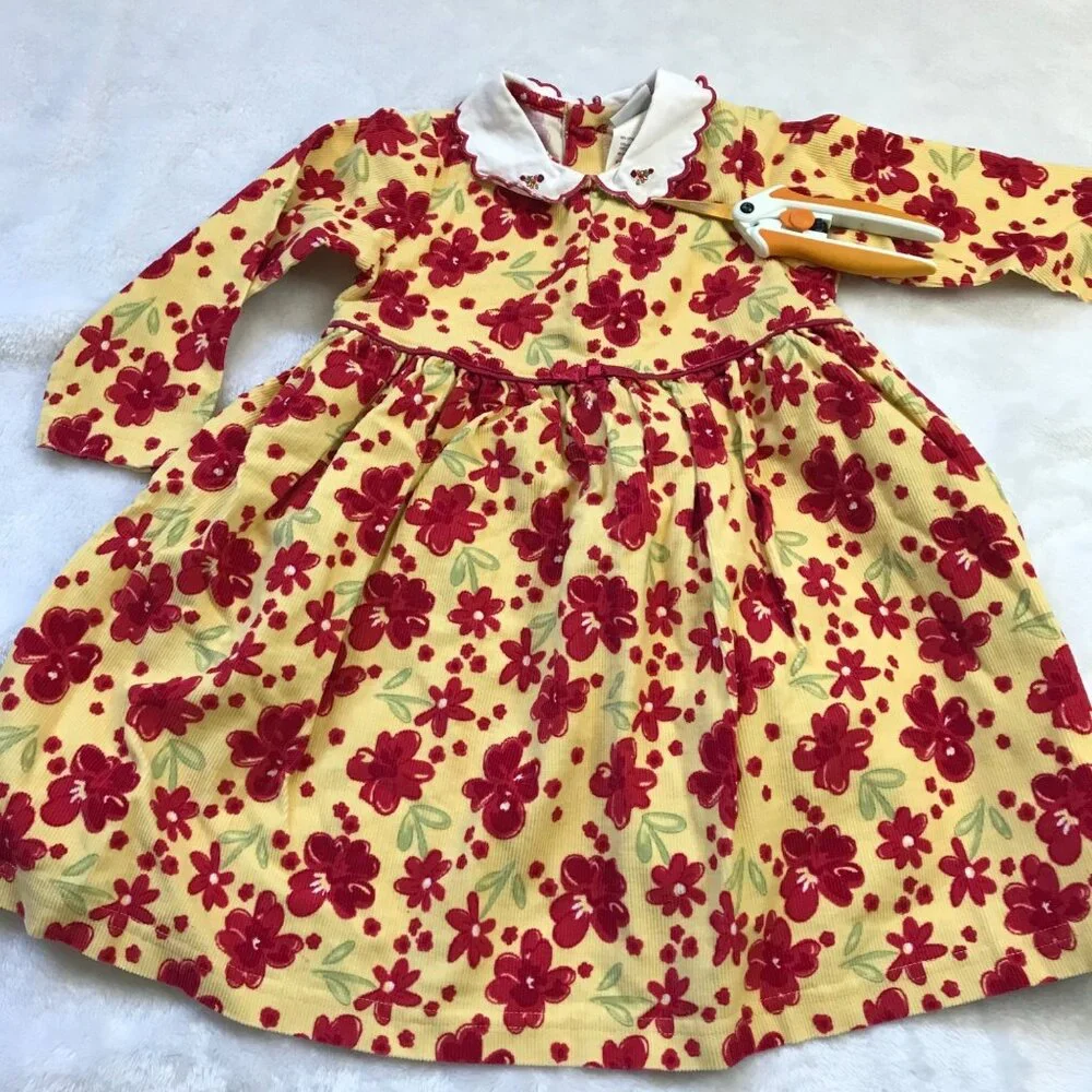 Little Me Floral Corduroy Dress With Peter Pan Collar Baby Girls 18M 100% Cotton